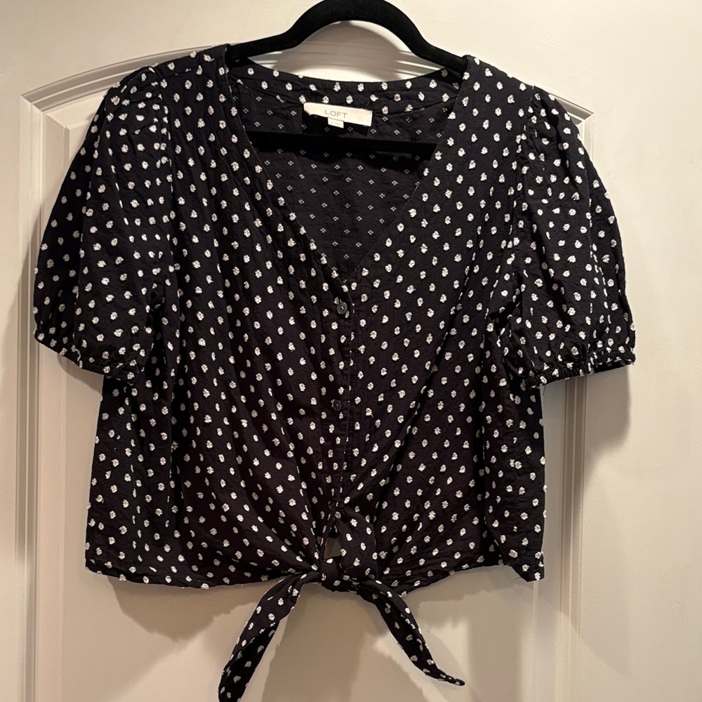LOFT Black and White Polka Dot Blouse